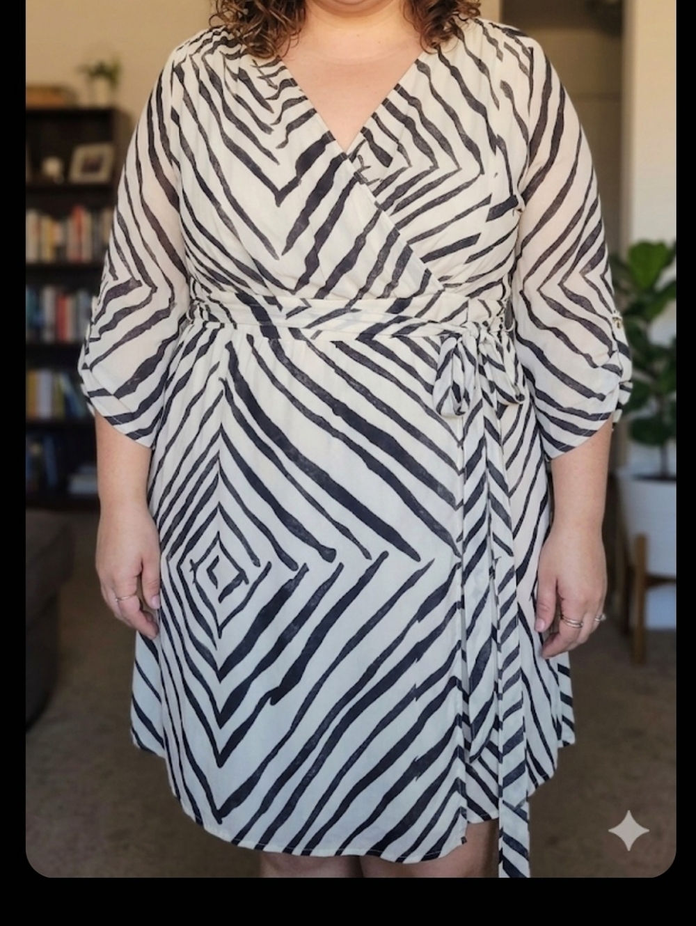 Lane Bryant Black and Cream Zebra-Print Wrap Midi Dress (82)